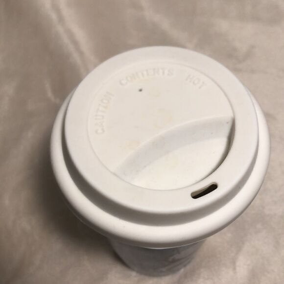 SNOWMEN CERAMIC cup with lid. 3 Snowmen. Never used. NWOT - Picture 4 of 7